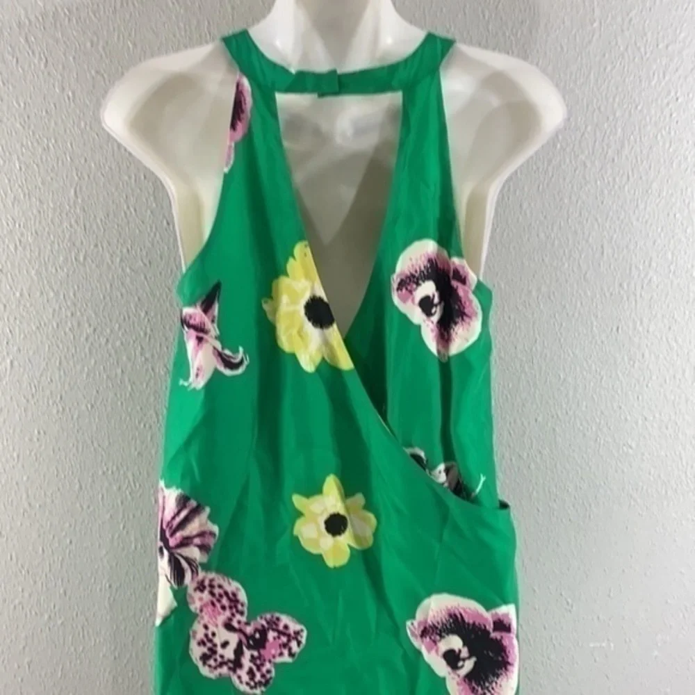 J. Crew green floral silk halter shift dress